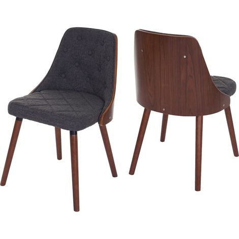 Juego de 2 elegantes sillas de comedor acolchadas de diseño en madera de nogal y asiento de tela gris CDS04466