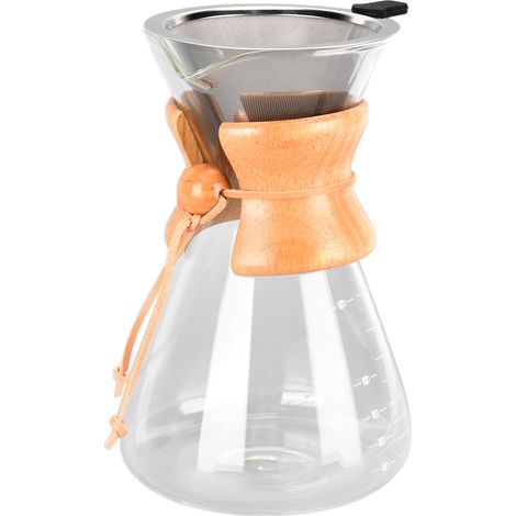 Verseuse à café en bambou 1000ml, cafetière en verre classique résistante à la chaleur, filtre à café pour infusion lente (1/5)