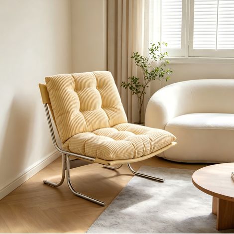 Sillón auxiliar 28,4" x 33,1" x 33,3", funda extraíble, patas metálicas, tejido de pana - crema (1/5)