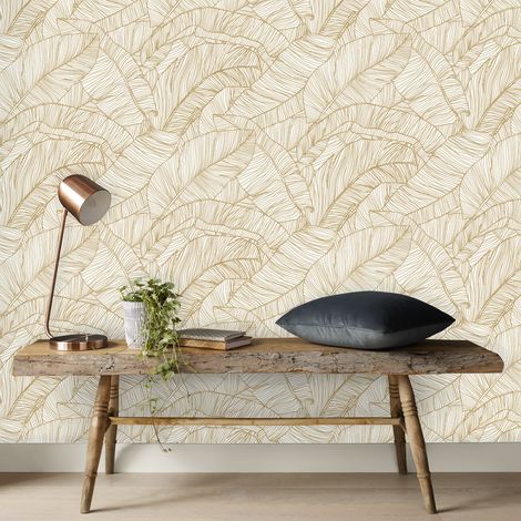 Papier peint intissé à motif végétal doré 1005 x 52cm – Facile à poser sans table à tapisser – Raccord sauté 64/32cm – Qualité A+ – Superfresco Easy
