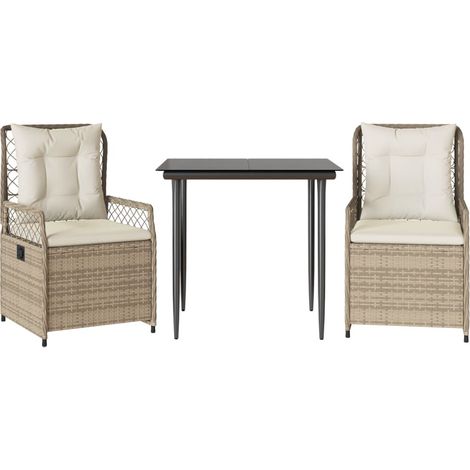 Ensemble à manger de jardin et coussins 3 pcs,Salon de jardin Beige poly rotin CFW94459 (1/5)