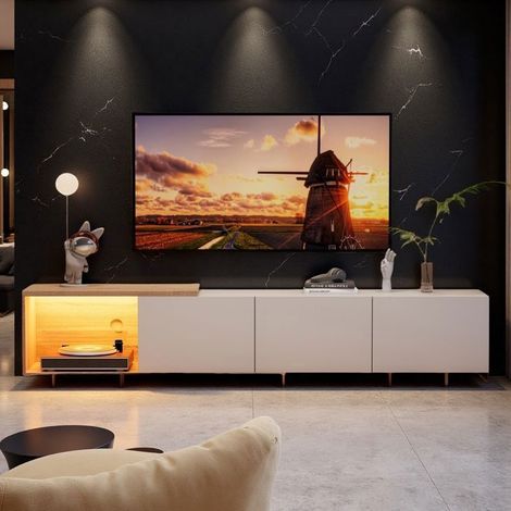 Mobile TV - Estensibile 163-240 cm - Bianco - LED - Per Televisore 65 Pollici