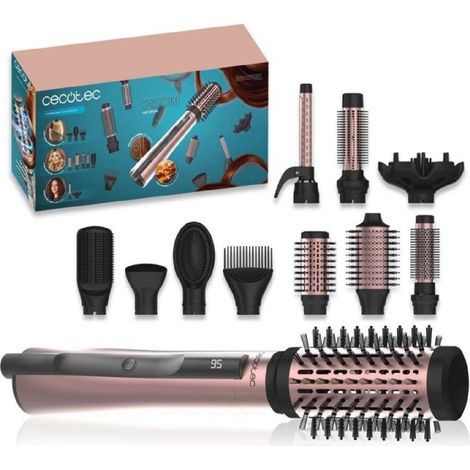 Cecotec Brosse à Air 10 Accessoires CeramicCare 10in1 AirBrush. 1200W, Sèche, Lisseur, Boucleur, Volumisateur, Diffuseur