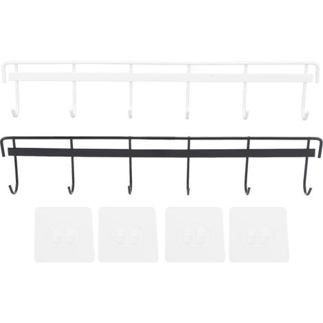 Lot de 2 porte-manteaux muraux en acier inoxydable avec 6 crochets pour vêtements, serviettes et chapeaux. 1 noir, 1 blanc. (1/5)