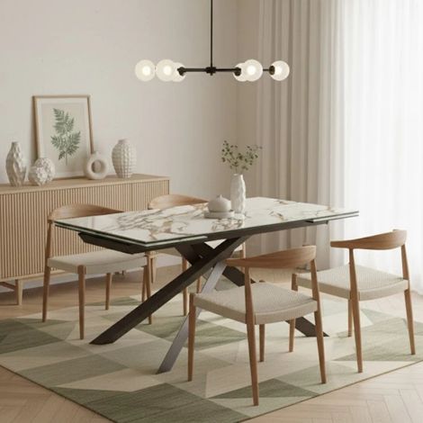 Hover, Tavolo allungabile con top in Ceramica su vetro Marmo calacatta (90cm X 160/240cm H. 76cm) Duzzle (1/5)