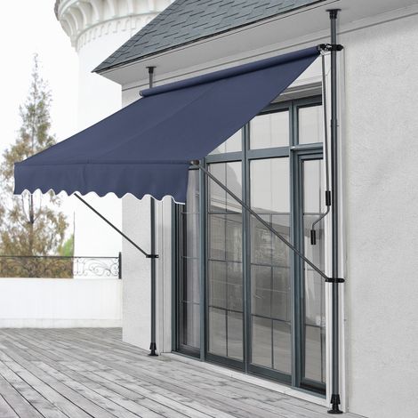 Tenda da Sole a Muro con Pali di Supporto Telescopici Parasole 250 x 120 cm (LxP) Blu Scuro pro.tec