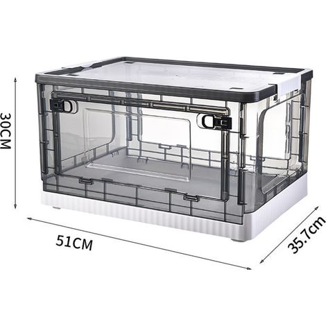 Boîte de rangement pliante à ouverture latérale transparente rayée, couleur marron, adaptée à un usage domestique, rangement transparent pour vêtements, boîte en plastique à roulettes, blanc thé, troi (1/5)