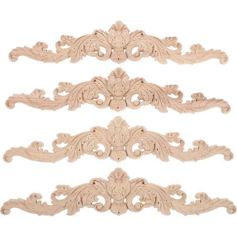 4pcs Carved Wooden Appliques for Furniture and Doors, Elegant Interior Decoration, Seamless Integration, Classic Artistic Charm for DIY Projects (1/5)