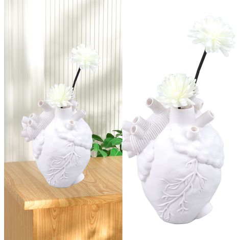 Nouvelle version d'un vase à fleurs en forme de cœur artificiel, vase décoratif de bureau en résine en forme de foie, petit modèle blanc. (1/5)