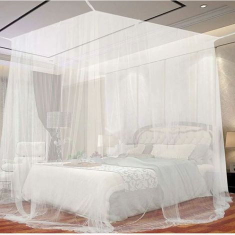 Zanzariera per letto, grande zanzariera quadrata per letto king size, zanzariera per interni ed esterni per letti singoli e matrimoniali, bianca (190 x 210 x 240 cm)