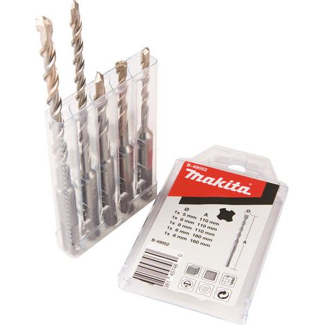Makita – Coffret de 5 forets béton SDS-Plus B49052 – 2 taillants V-Plus – Ø 5/6/8mm – Longueur 110/160mm – Arêtes Power Breaker