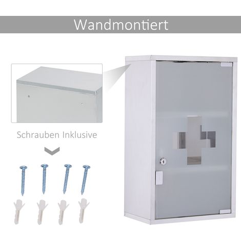 Armoire à pharmacie en acier inoxydable, verrouillable, 3 compartiments, porte vitrée, rangement médicaments, 30 x 18 x 50 cm (1/4)