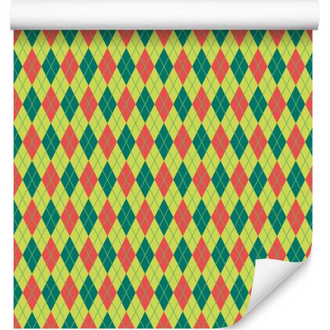 Papier peint à losanges pêche et jaune pour salon et chambre 50x1000 cm (1/5)