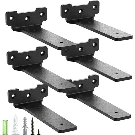 Lot de 6 - Support étagère - Équerre murale - Fixation invisible pour planche flottante &43 Charge lourde 70 kg Intérieur Noir 15x15cm (1/5)