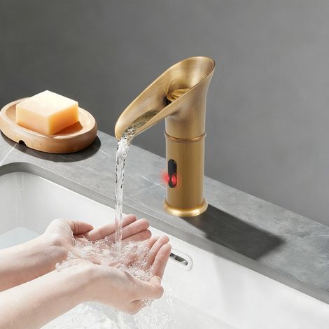 Robinet à capteur infrarouge, robinet cascade sans contact Robinet sans contact pour appartements, écoles, hôtels, cuisines 16 x 5 x 17 cm