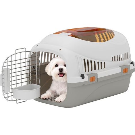 Cage of transport for cats and small dogs up to 4 kg with puits of light and door in steel gray clear (1/5)