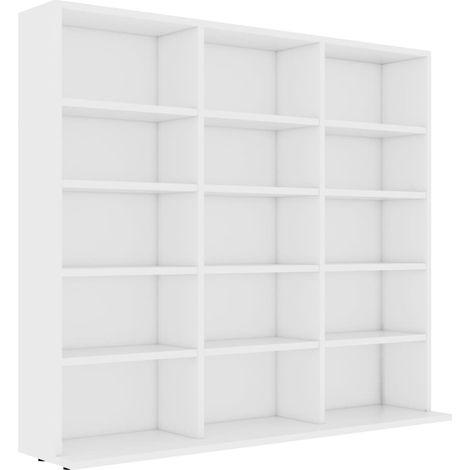 Armoire à CD blanche 102x23x89,5 cm – Aggloméré robuste – 15 compartiments ouverts – Parfaite pour rangement musique – Inlife (1/5)