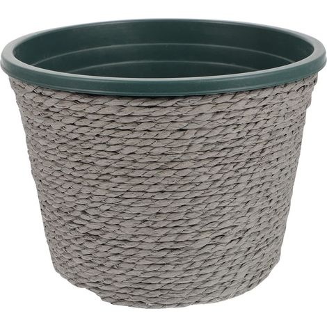 Pot de fleurs en plastique tressé gris avec trou de drainage, idéal pour l'intérieur et l'extérieur, pour la maison, le jardin ou la terrasse. (1/5)