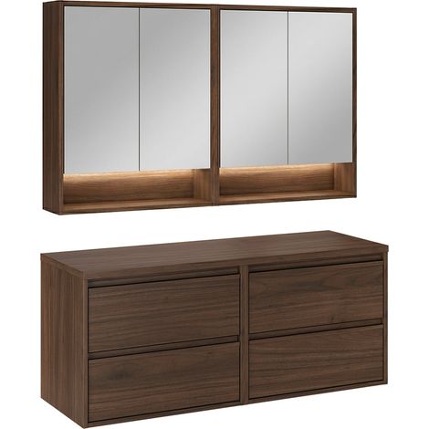 Waschtischunterschrank 120cm und Spiegelschränke Edmé Dunkles Holz (1/5)