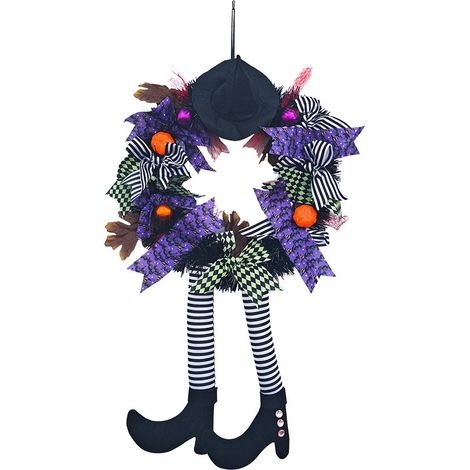 Halloween-Dekorationen, schwarze Hexenkrone mit Hut, Hexenbeine, Kürbis, Dekoration für drinnen und draußen (1/5)