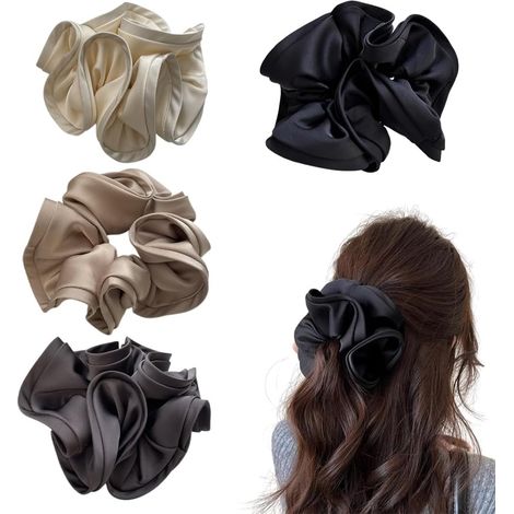 Set di 4 grandi elastici per capelli in raso di seta, morbidi e ultra-elastici, adatti a tutti i tipi di capelli. (1/5)