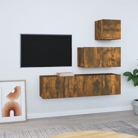 Ensemble de meubles TV 4 pcs, Étagère TV, Meuble de Salon, Chêne fumé Bois d'ingénierie OIB8492E (1/5)