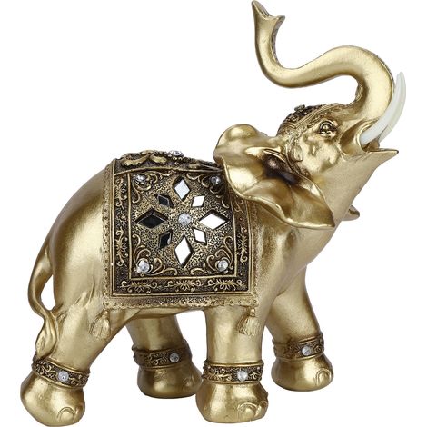 Statue d'éléphant élégante en résine dorée, figurine artisanale Feng Shui, cadeau pour la maison (1/5)