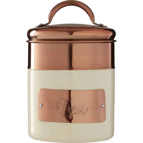 Premier Housewares Rectangular Tea Rose Gold Canister Stainless Steel Storage Containers For Kitchen Ribbed Design Items Tea Sugar Canister And More Storage Jars w10 x d10 x h12cm