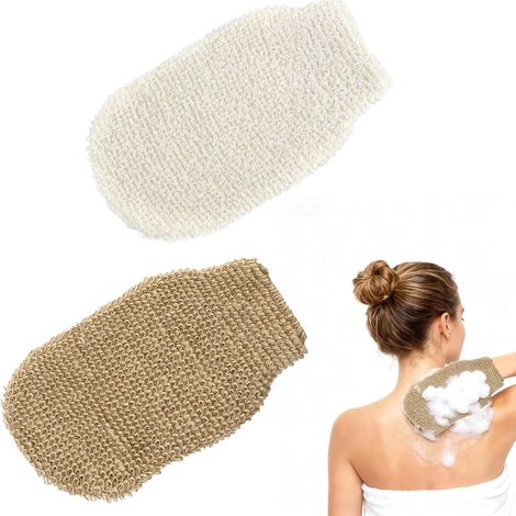 Set van 6 peelinghandschoenen, Jute × 3, wit katoen-linnen × 3,scrubhandschoenen lichaam van natuurlijke vezels (jute rame), douchehandschoenen, zacht/intensief, 22 x 11 cm, sneldrogend, voor douche, (1/5)