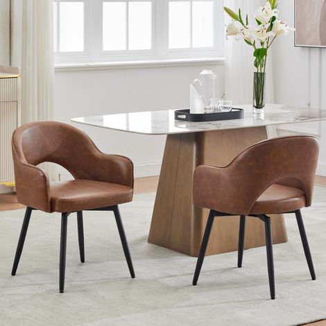 Wahson 2 PZ Sedie da Pranzo in Ecopelle Cucina Girevole, Moderna Design con Gambe in Metallo per Sala da Pranzo/Soggiorno, Marrone (1/5)