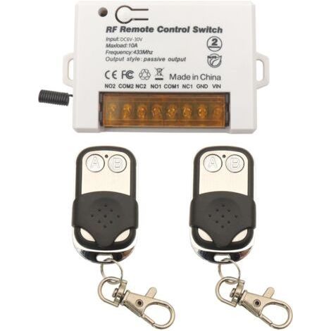 Commutateur de télécommande de relais sans fil 2 canaux 433Mhz RF DC 6V 12V 24V 30V 10A Récepteur de relais avec 2 Porte-clés émetteurs, Gros fil terminal câblage facile (1/5)