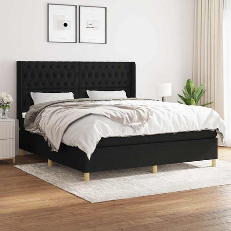 Cama box spring con colchón tela negro 180x200 cm (1/5)
