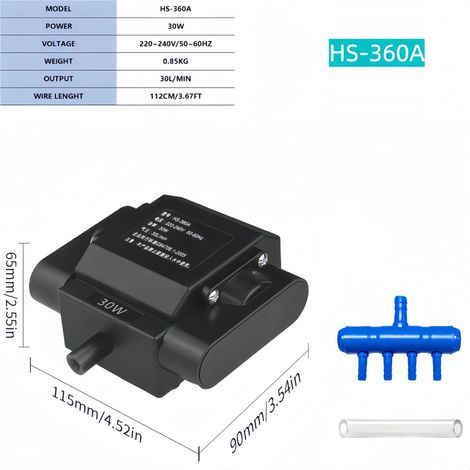 Pompe à air pour aquarium et bassin – Pompe électromagnétique silencieuse haute puissance pour oxygénation intense, idéale pour élevage piscicole et aquarium domestique (1/5)