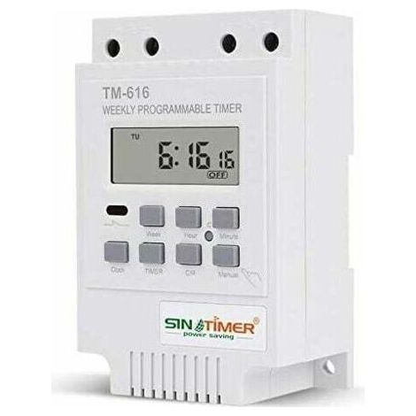 Programmateur Interrupteur Relais TM616, Minuterie Horaire Hebdomadaire Électrique Numérique 12V avec Écran LCD Numérique - Blanc (1/5)