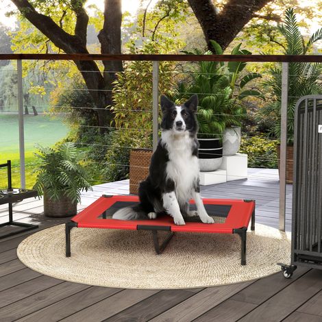 Coussin pour chien, transat robuste, surélevé et résistant aux intempéries, jusqu'à 50 kg, 92 x 76 x 18 cm, rouge (1/5)
