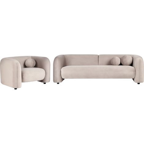Conjunto de sala de estar 4 plazas sofá y sillón moderno de terciopelo con cojines extra gris pardo Leiren (1/5)