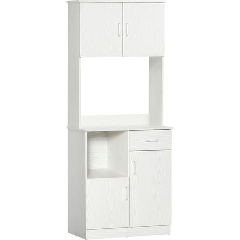 Credenza da cucina, mobile contenitore multiuso con 4 ante, 1 cassetto, ripiano + ampio piano superiore, 71 x 41 x 178 cm, MDF bianco