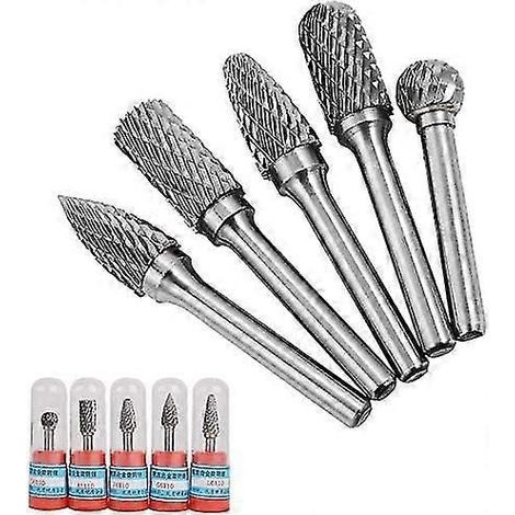 Bestgle Lot de 5 fraises rotatives en carbure de tungstène à queue de 6 mm pour le travail du bois, la sculpture sur métal, le polissage, la gravure et le perçage. Diamètre de coupe : 10 mm. (1/5)