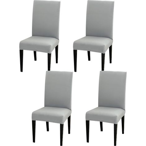 APEX Housses de chaise - Lot de 4 - Amovibles et lavables - Gris clair - Élastiques - Conviennent à la plupart des chaises (1/5)