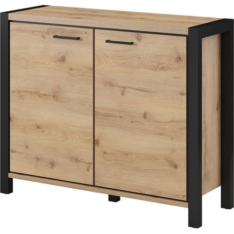 Buffet kleines Modell 110cm Kollektion TIVORA mit 2 Türen in Eichen- und Schwarzfarbe.
