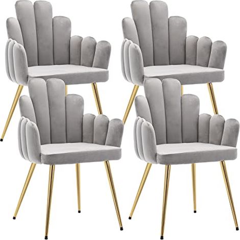 Wahson Sedie Set di 4, Moderne Sedie da Pranzo in Velluto, Sedie da Cucina con Gambe in Metallo per Soggiorno, Grigio