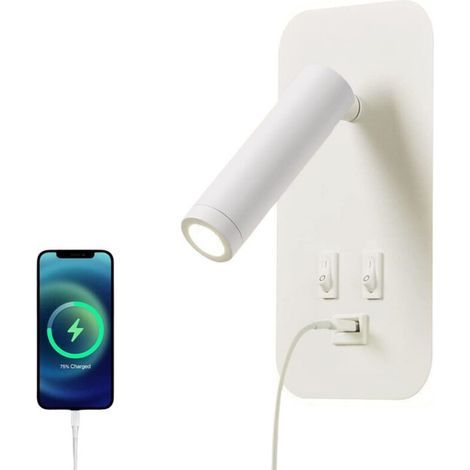 LED wall light, bedside lamp, reading lamp with switch, USB charging port, adjustable spotlight for bedroom ambient lighting (1/4)