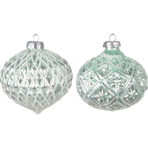 Lot de 2 boules de Noël en verre vert et argenté pour décoration de sapin Ø 10 cm - PANGIVO (1/3)