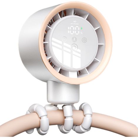 Ventilador portátil con clip, mini ventilador silencioso con pantalla LED para cochecito, cuna y viajes (blanco) (1/4)