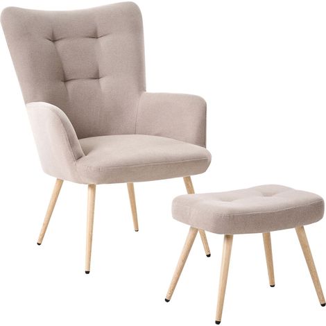 Ohrensessel VEJLE mit Fußstütze Stoff Beige (1/5)