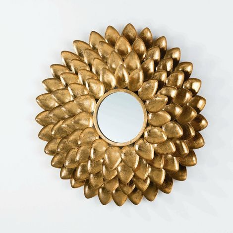 Miroir mural effet fleur dorée à pétales texturés – Décoratif - Or (1/2)