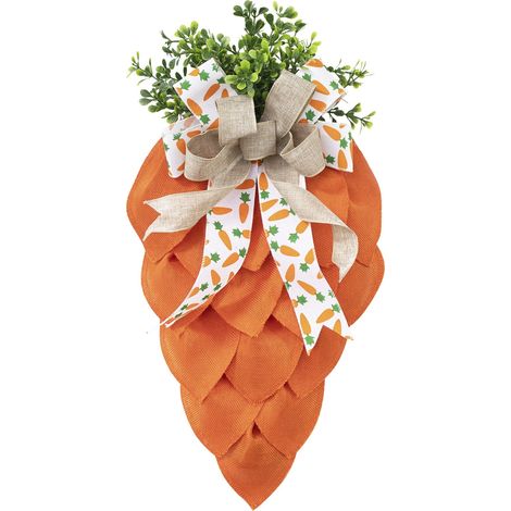Guirlande De Pâques - Couronne En Plastique Carotte Avec Feuillage Vert Et Œufs Colorés - Décoration Murale Porte Jardin Intérieur Extérieur - 1 Pièce (1/5)