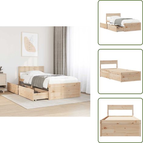 The Living Store Cadre de lit sans matelas 75x190 cm bois de pin massif - Cadre De Lit - Lit Double - Lit Design - Meuble Chambre - Rangement Sous Lit