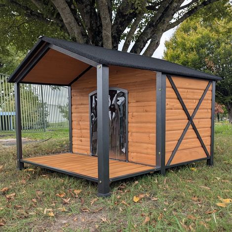 Niche À Chien American Staff Avec Armature En Acier Et Terrasse Couverte Taille Xl
