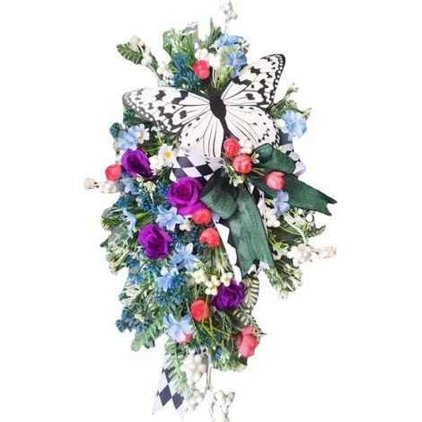 Ghirlanda primaverile da parete in plastica e tessuto – 20 × 12 × 3 pollici, con farfalle artificiali multicolori per Pasqua o matrimonio (1/4)